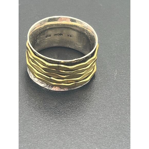 YS India Vintage Sterling Silver Hammered And Brass Spinner Two Tone Ring 9.5 - Picture 10 of 12